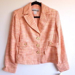 New Nine & Company tweed look, melon print blazer
